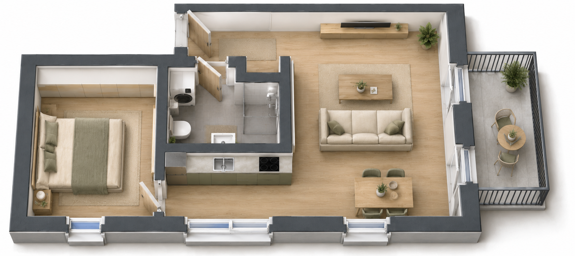 Beispiel Zwei-Zimmer-Wohnung mit Balkon
